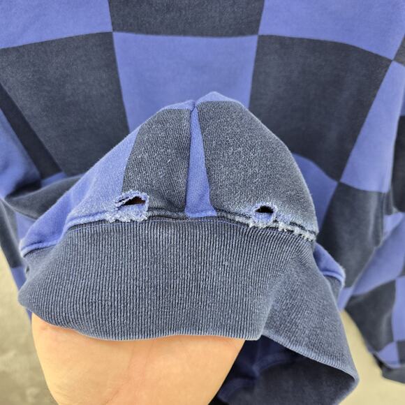 Stussy Crewneck Sweatshirt Womens XS Blue Blur Checker Streetwear Surf Skate Vtg - Picture 4 of 10